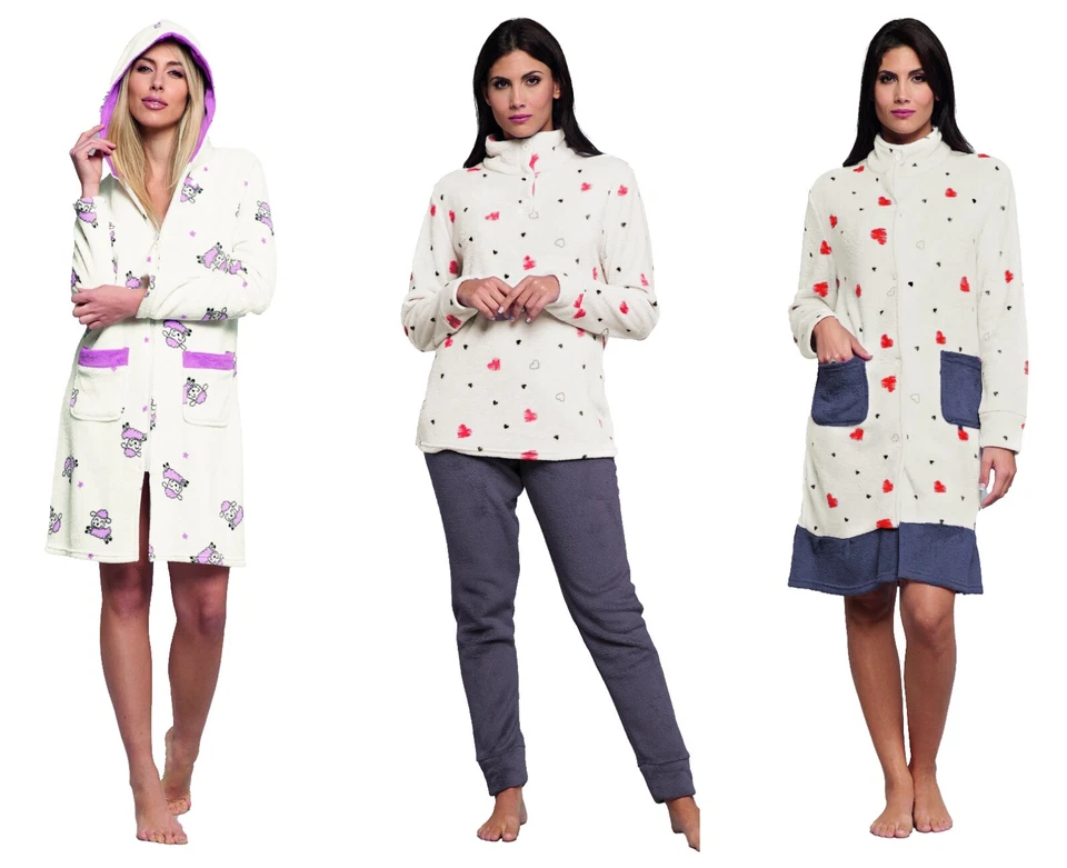 Pigiama DONNA invernale CORAL fleece fantasia KAREL manica lunga PILE bottoni - Immagine 1 di 1
