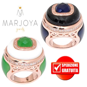 Anello chevalier bombato con quarzo bianco,blu,verde e zirconi in argento rosè - Bild 1 von 9