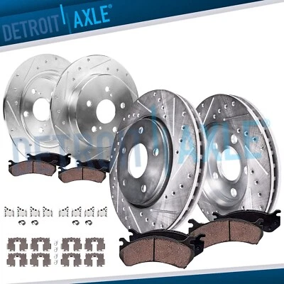 Rotores de freno y pastillas de freno perforados delanteros traseros 8 piezas para Toyota Camry 2018-2024 Foto 1 de 4