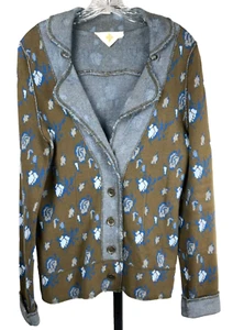 WESTON WEAR Anthropologie Brown & Blue Knit Floral Button Up Blazer Cardigan M - Picture 1 of 6