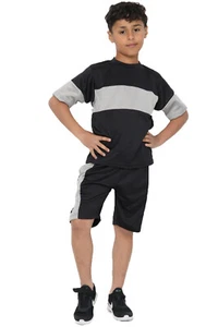 Jungen Kontrast Panel Sommer Sport Kurzarm Sommer T-Shirt Top und Shorts Set - Bild 1 von 8