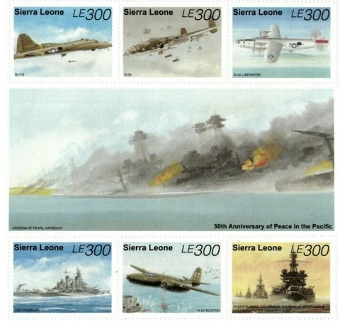 Sierra Leone 1995 - VJ Day, 50 Years, WW2 - Sheet of 6v - Scott 1804 - MNH Cover