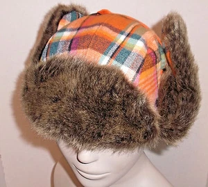 Women's D&Y Trapper Hat Faux Fur Lining Plaid One Size Fits Most Aviator - Picture 1 of 12