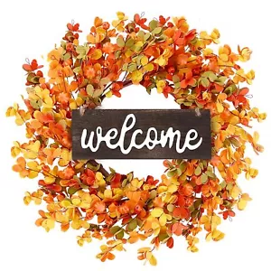 Fall Wreath 20'' Autumn Front Door Wreath Harvest Wreath with Small Pumpkin B... - Picture 1 of 6