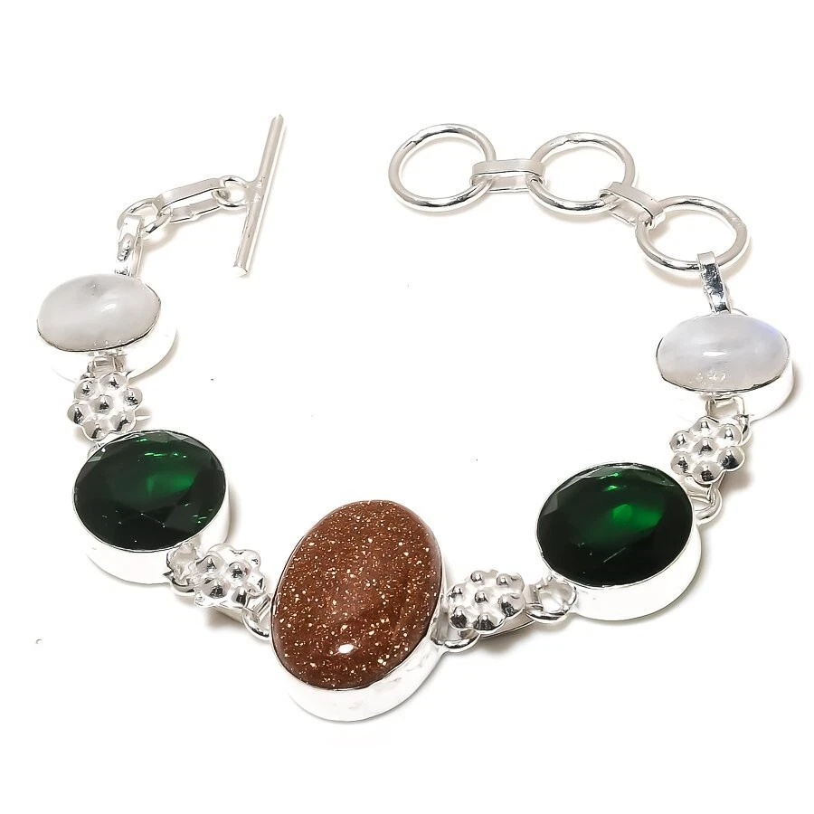 Red Sunstone Gemstone Handmade 925 Sterling Silver Jewelry Bracelet Size 7-8" - Image 1 of 1