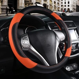 Leather Car Steering Wheel Cover Non-Slip Car Wheel Cover Protector Breathabl... - Picture 1 of 6