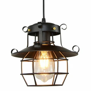 Farmhouse Ceiling Light Fixture Rustic Industrial Iron Cage Hanging Pendant Lamp - Picture 1 of 12