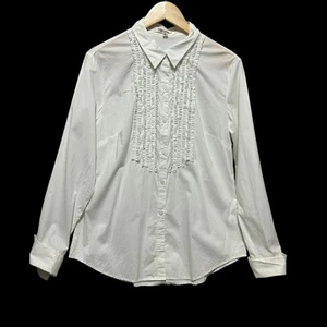 Blusa TravelSmith Mujer Botón M Blanca Volantes Frontal Preppy Minimalista Y2k Retro - Imagen 1 de 9