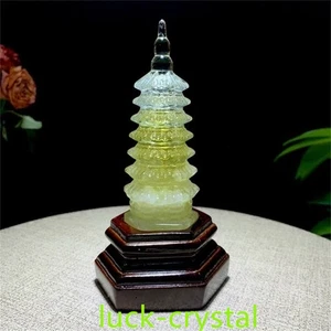 Quarzo Cltrino Naturale Cristallo Intagliato A Mano Wenchang Pagoda Guarigione 1pz,mei11 - Foto 1 di 6