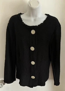 VTG 90s Y2K Willow 100% Cotton BIG BUTTONS Black Ruffle Cardigan Sweater Top S - Picture 1 of 3