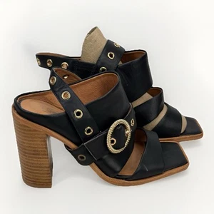 Sol Sana Talla 6, EU 37 Slip On Bloque Mula Tacones Altos Correa de Tobillo Extraíble Negro - Imagen 1 de 9