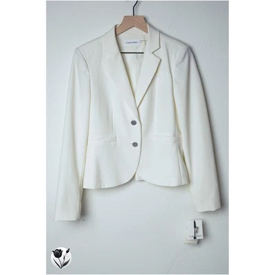 Nuevo con etiquetas Conjunto Blazer y Pantalones Para Mujer Calvin Klein Talla 4 Traje Dos Piezas Blanco Crema Foto 1 de 4