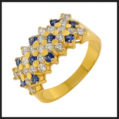 18K 750 Gold Zirconia Synth. Sapphire Band Ring RS57 Unique Goldsmith Work Woman - Bild 1 von 4