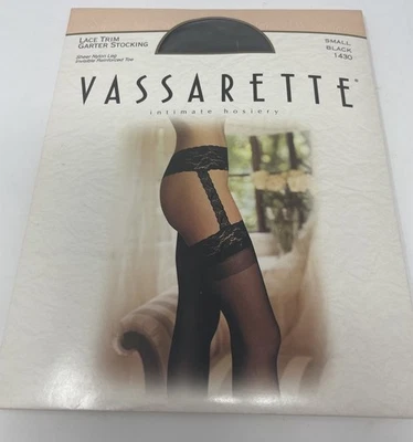 Medias de liga Vassarette con ribete de encaje negras pequeñas 1430 vintage selladas EE. UU. NUEVAS Foto 1 de 2