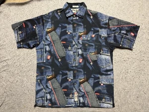 Camicia Ecko uomo grande blu con bottoni manica corta stampa all over denim novità - Foto 1 di 10