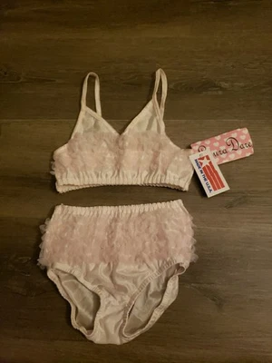 NOVO Conjunto de Calcinha Laura Dare Rosa Babado Bralette Top Meninas Tamanho 6X Todo Nylon Presente EUA - Imagem 1 de 4