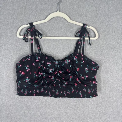Torrid Bralette Size 3X Black Cherry Satin Smocked Ruched Coquette Cute Goth - Image 1 of 4