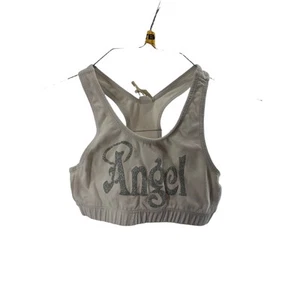 Girls White Silver Glitter Angel Graphic Racerback Sports Bra Youth Size Medium - Picture 1 of 4