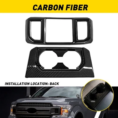 For 2015-2020 Ford F150 Carbon Fiber Rear Cup Holder& Air Vent Outlet Trim Cover - Image 1 of 4