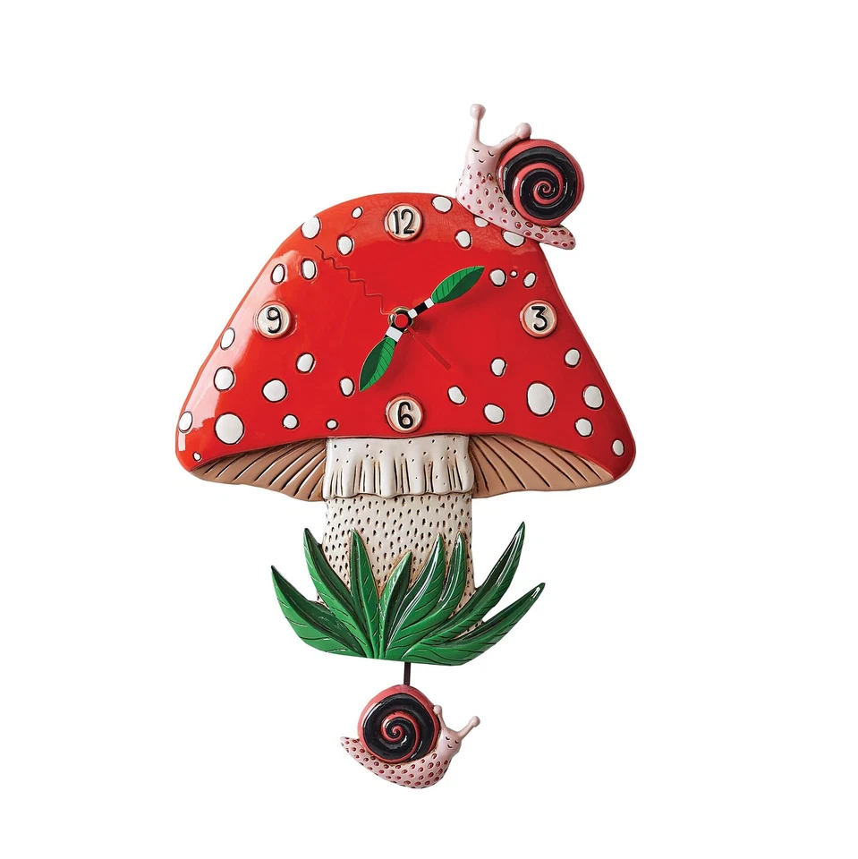 Allen Designs Fun-Guy Forest Mushroom and Snails Sculpted Pendulum Wall Clock... - Image 1 of 4