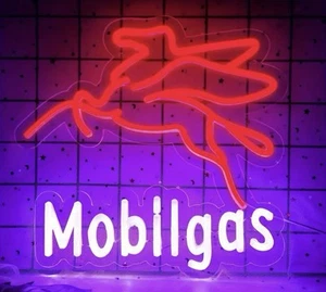 MobilGas Leuchtreklame für Garage Deko LED Schild Bar Mann Höhle Bar Tankstelle - Bild 1 von 5