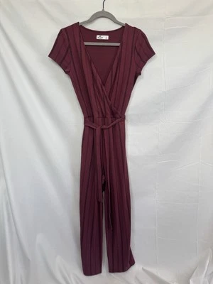 HOLLISTER Sz: Large Burgundy And Black Striped Romper Jumpsuit Wide Leg - Image 1 of 4