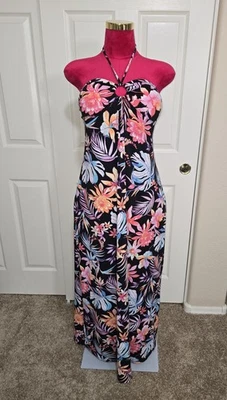 No Boundaries Juniors Tropical Floral Halter Maxi Dress Size XL (15-17) - Image 1 of 4