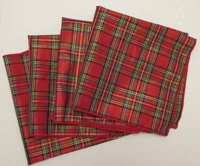 Guardanapos tartan vermelho xadrez vintage 4 poliéster de Natal clássico tradicional 17x17 - Imagem 1 de 4