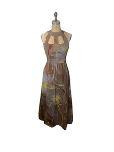 Vtg 70’s Tori Richard Honolulu Maxi Dress Halter Tropical Mod Hostess MCM Poly - Picture 1 of 17