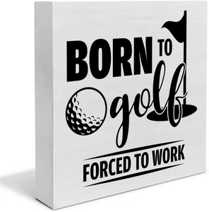 Born to Golf Wood Box Sign Decor Desk Sign Golfing Wooden Box Block Sign Rustic - Picture 1 of 12