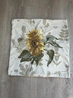 Pottery Barn Embroidered Pillow Case Bee Sunflower 17x17.5 - Image 1 of 4