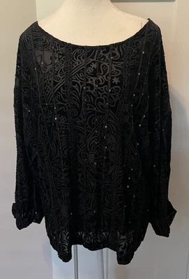 COLDWATER CREEK Mujer Burnout Tejido Top Manga 3/4 NEGRO Lentejuelas Talla XL Foto 1 de 4