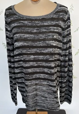 Свитер женский Ann Taylor черный в полоску 100% хлопок с длинным рукавом размер XL - Изображение 1 из 4