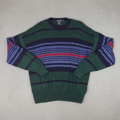 Suéter Nautica De Colección Para Hombre Mediano Verde Azul Rayas Cuello Redondo Tejido Años 90 Cosby Foto 1 de 4