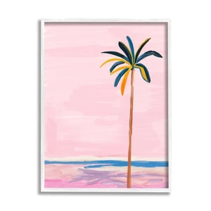 Pink Modern Palm Tree White Framed Giclee Art Design by Amelia Noyes - Picture 1 of 8
