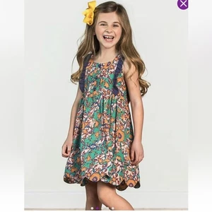 Matilda Jane GIRLS Abroad Dress Girls Scalloped Hem Floral Dress Size 8 - Picture 1 of 11