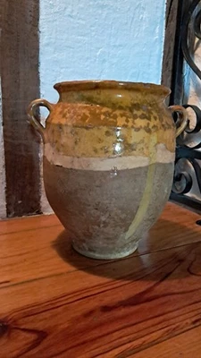 Ancien  Pot à Graisse Terre Cuite Vernissée Toupine Jaune Sud Ouest Est 2 - Photo 1/4