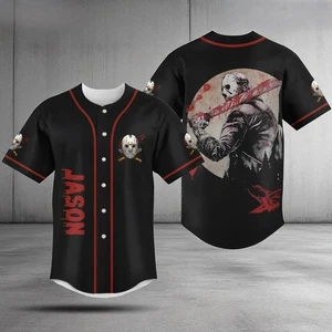 Halloween Horror Baseball Jersey, Custom Name Scary Movie Jersey - Picture 1 of 8