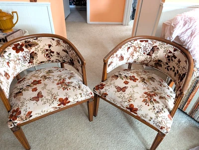 Silla de barril antigua moderna Midcentury tela mariposa Foto 1 de 4