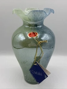 LAVORAZIONE MURANO CHISTALVI GLASS BLUE SPATTER VASE COBALT BASE - Picture 1 of 8