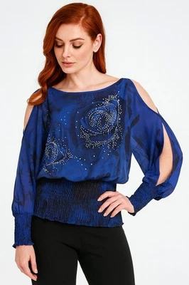 Blusa De Colección M M Monaco EE. UU. Estrás Manga Larga Transparente Talla L Fiesta de Vacaciones Foto 1 de 4