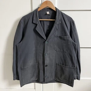 70-80s Vintage German Herringbone Gray Very Worn Le Laboureur Style Works Jacket - Picture 1 of 19