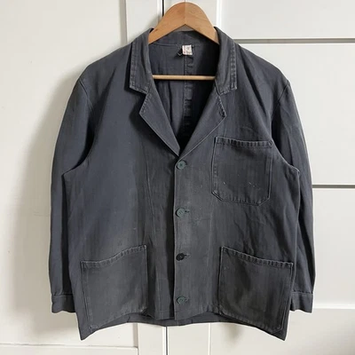 70-80s Vintage German Herringbone Gray Very Worn Le Laboureur Style Works Jacket - Image 1 of 4
