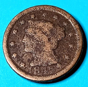 1847 Braided Hair Large Cent - Picture 1 of 2