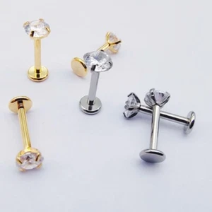 50PCS CZ Labret Lip Chin Ring Monroe Bar Tragus Lip Bars/Ear Helix 16G Piercing - Picture 1 of 7