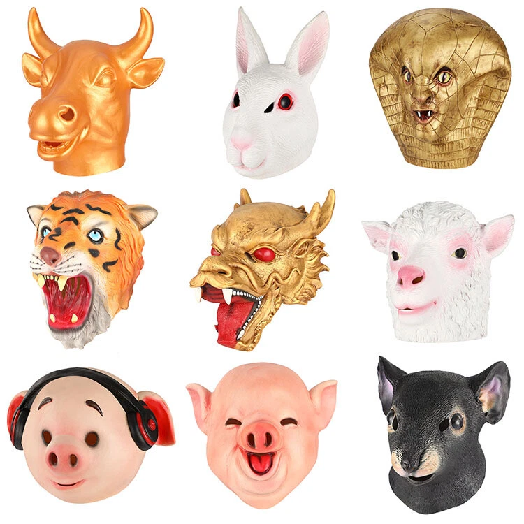 Masquerade Halloween Latex Fancy Animal Head Mask Creepy Party Cosplay Costumes - Image 1 of 3