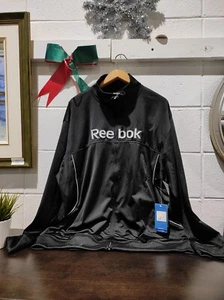 Vintage Retro Reebok Spellout Full Zip Track Jacket Black 2XL - Picture 1 of 5