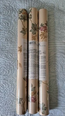 Vintage York Wallcoverings Wallpaper 3 Rolls Grapes Grapevine Botanical Leaves - Image 1 of 4