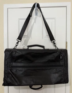 TUMI Black Genuine Leather Trifold Carry-On Garment Bag w/Lock & Keys - Picture 1 of 14