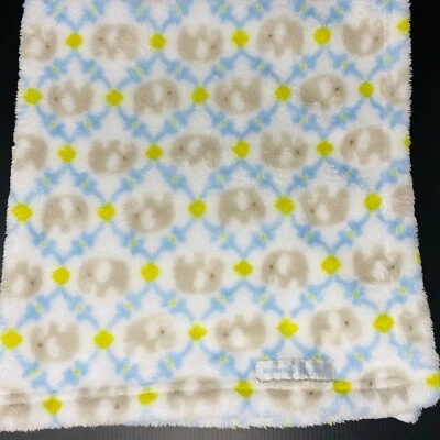 Blankets & Beyond White Baby Blanket Gray Elephants Blue Trellis Tile Fleece - Image 1 of 4